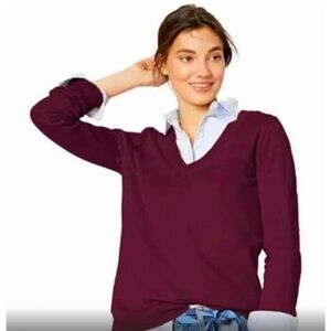 NWT J. Crew Factory Cotton V-Neck Sweater Burgundy
